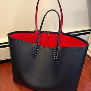 Christian Louboutin Black and Red Studded Tote